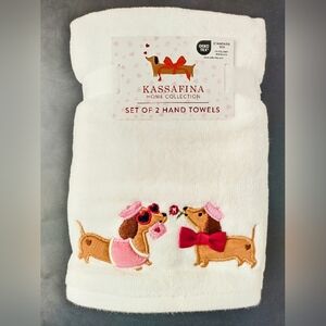 Kassafina Home Set of 2 Hand Towels Dachshund Dog Heart Valentine Pink